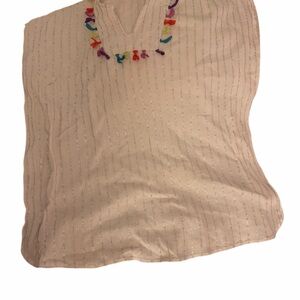 Pink Chicken White Bathing Suit Coverup with Silver Accents